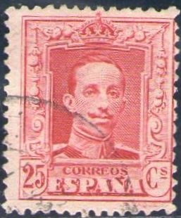 ESPAÑA 1922-30 317 Sello Alfonso XIII 25c Tipo Vaquer Usado nº control al dorso Espana Spain Espagne Spagna Spanje Spanien 